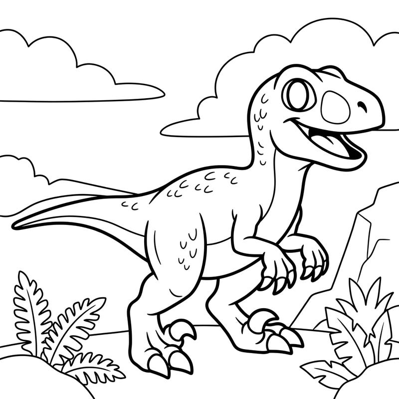 Unleash prehistoric creativity with this delightful velociraptor coloring page, perfectly designed for toddlers. Its bold lines and large areas make it easy for little hands to explore colors and develop fine motor skills.