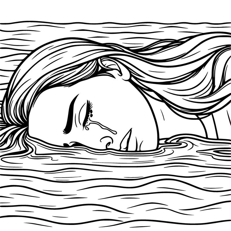 realistic woman laying in a sea of  her own tears