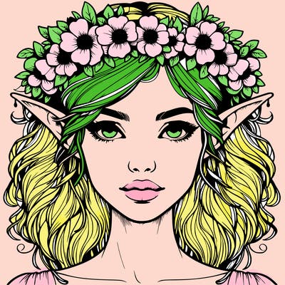 realistic female elf with flower crown