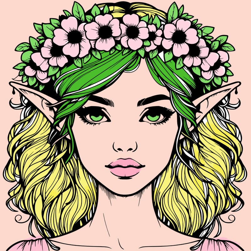 realistic female elf with flower crown