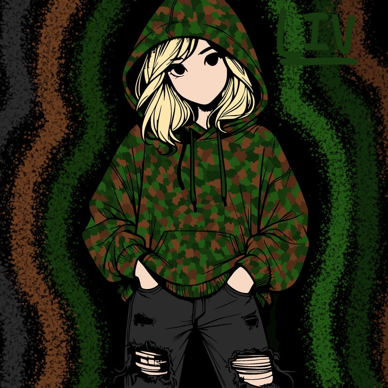 girl wearing hoodie and ripped jeans, realistic