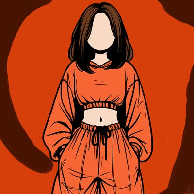 realistic girl faceless with baggy pants and a crop top