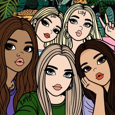 group of teen girls friends y2k up close in a selfie