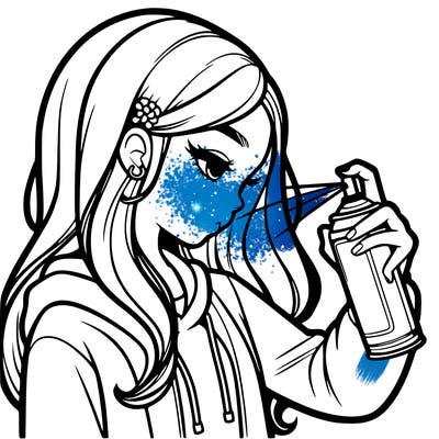 a realistic girl spray painting