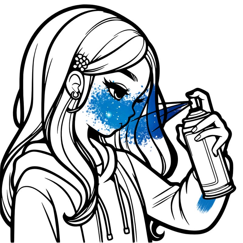 a realistic girl spray painting