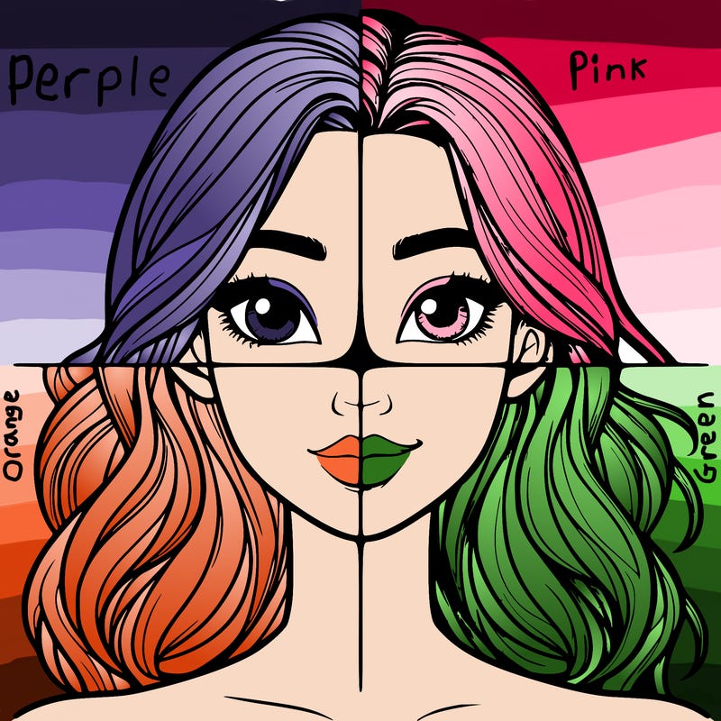 a realistic girl split into four parts