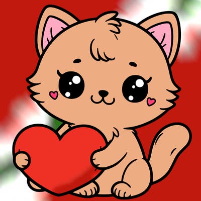 cute kitten holding heart
