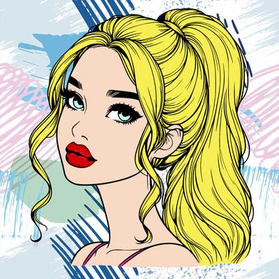 realistic girl with a ponytail on her hair and lips