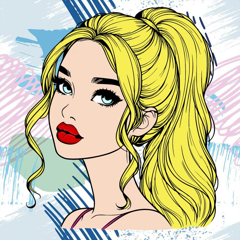 realistic girl with a ponytail on her hair and lips