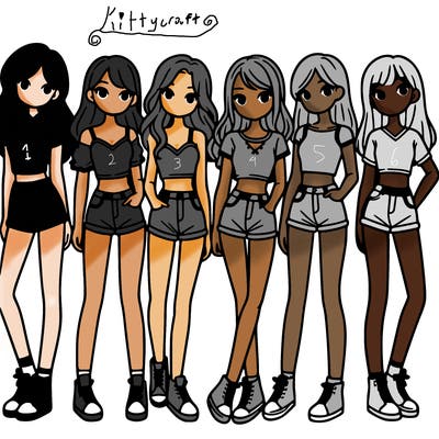 a group of girls wearing crop tops and shorts