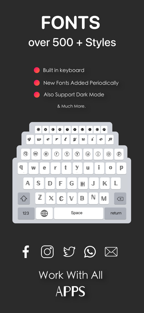 Fonts - keyboard Font Maker - Fonts keyboard app interface showing custom font styles and social media compatibility