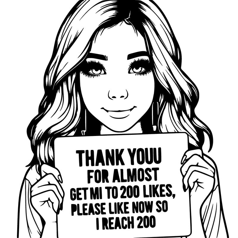 a realistic girl holding a sign that days thank you for almost reaching me to 200 likes like now so i can reach 200