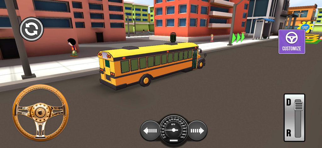 Vehicle Pro Speed Master Champ - School bus driving through city streets in Vehicle Pro Speed Master Champ simulator