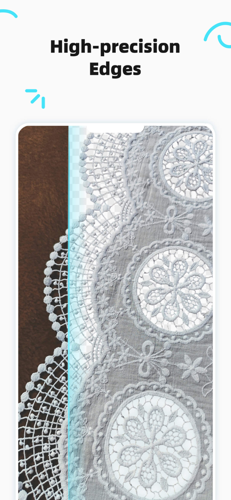 Intricate lace pattern being precisely cutout from a background using AI