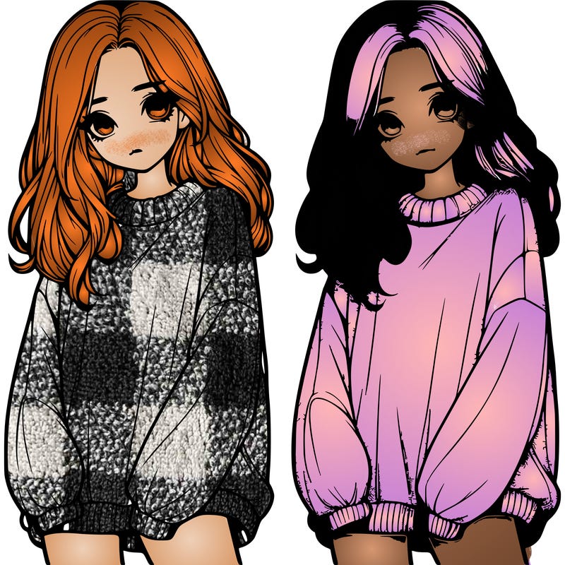 realistic girl with baggy sweater