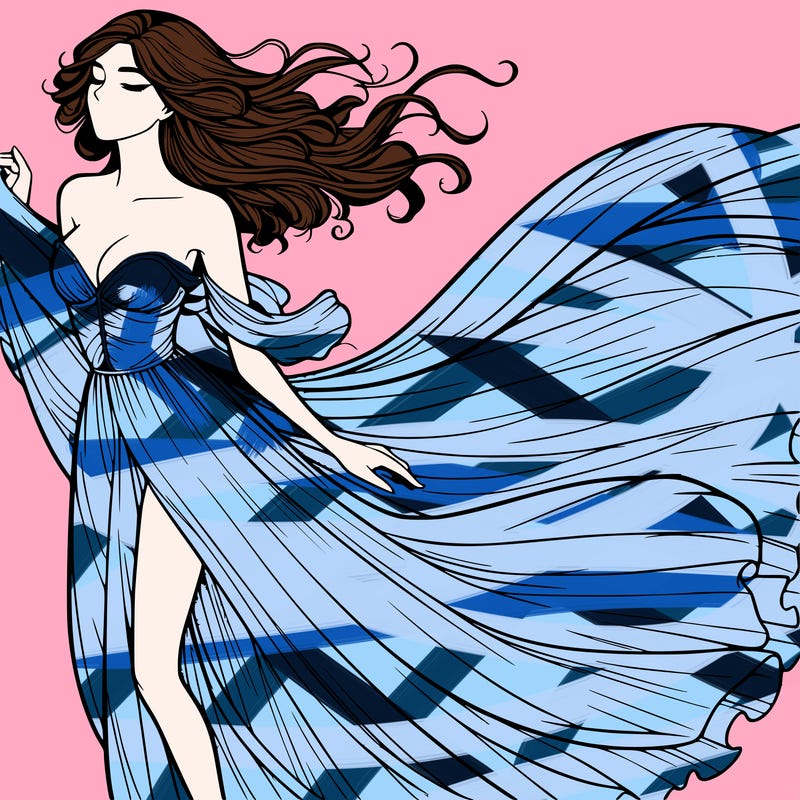 realistic woman in dress flowing the the wind