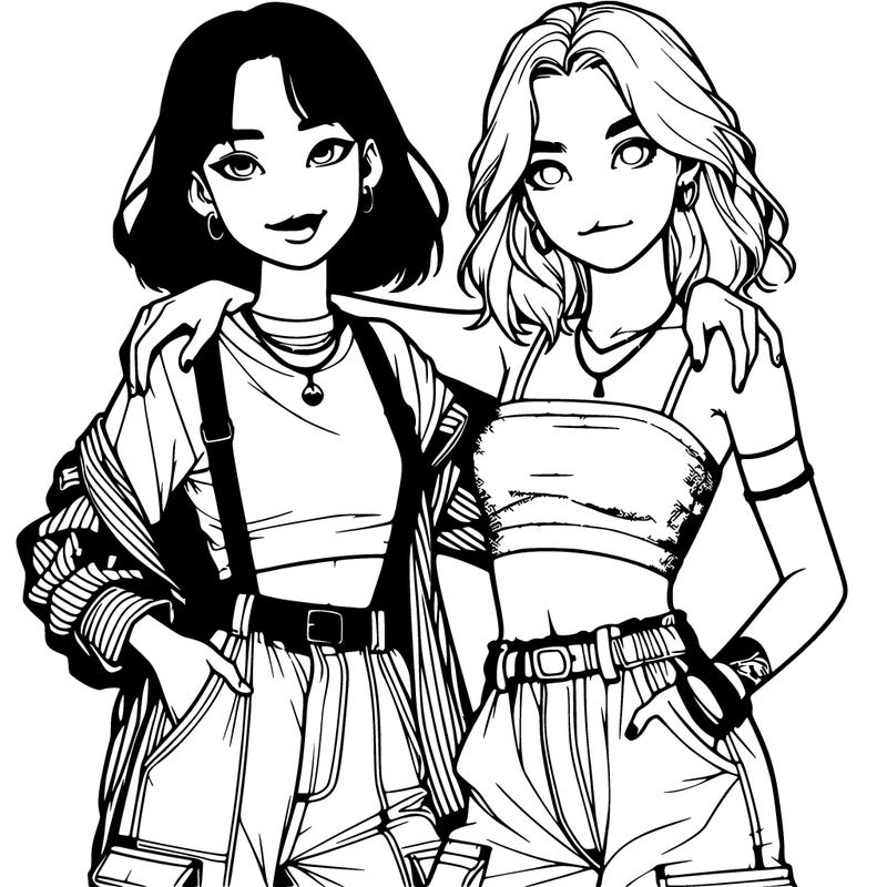 a girl with baggy shirt cargo pants and a girl wearing a crop top with shorts.