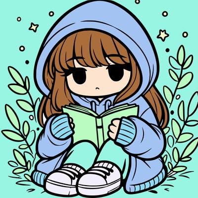 girl in oversized hoodie reading a book
