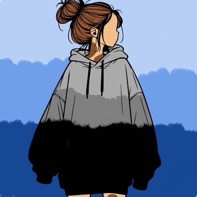 realistic girl with a oversized sweatshirt on and a bun
