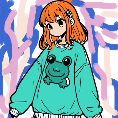 girl wearing frogging sweatshirt