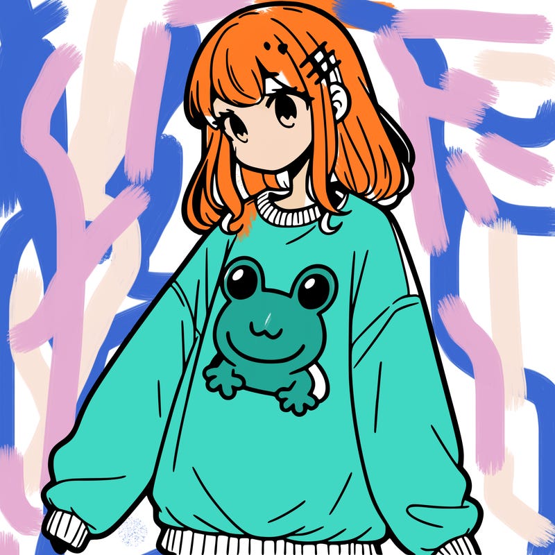 girl wearing frogging sweatshirt