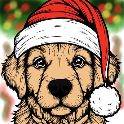 realistic dog with a christmas hat