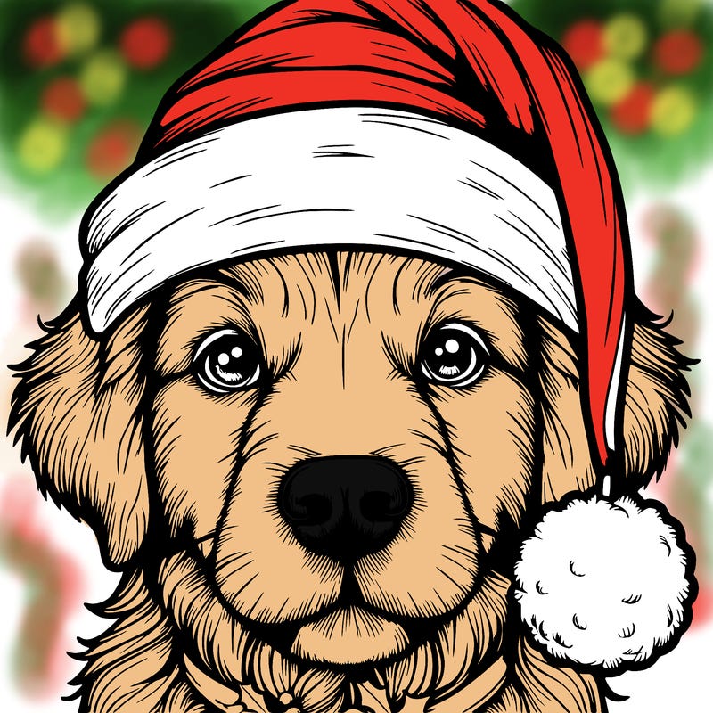 realistic dog with a christmas hat