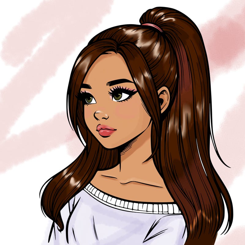 realistic girl with a high ponytail