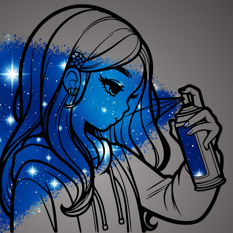 a realistic girl spray painting