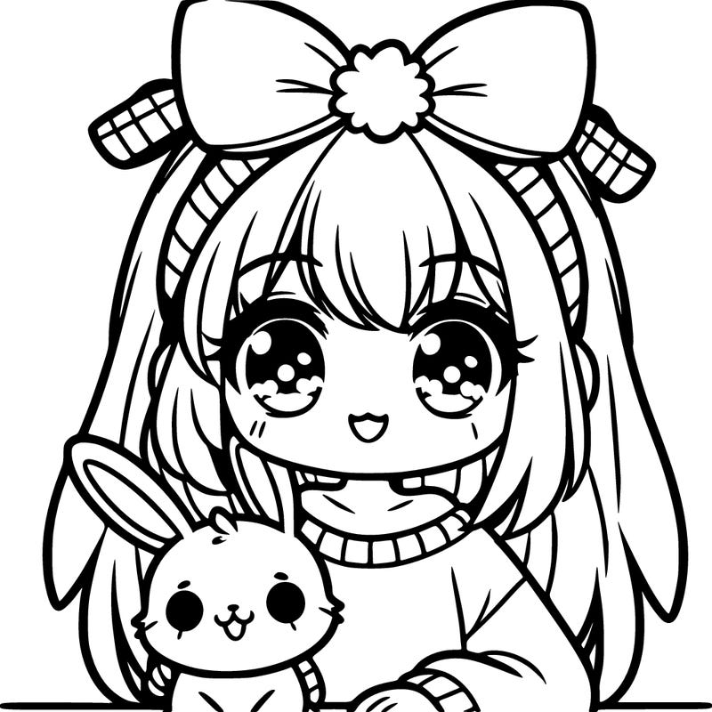 cute girl with her pet bunny anime