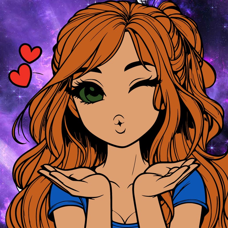 realistic girl winking and blowing a kiss while making heart hands
