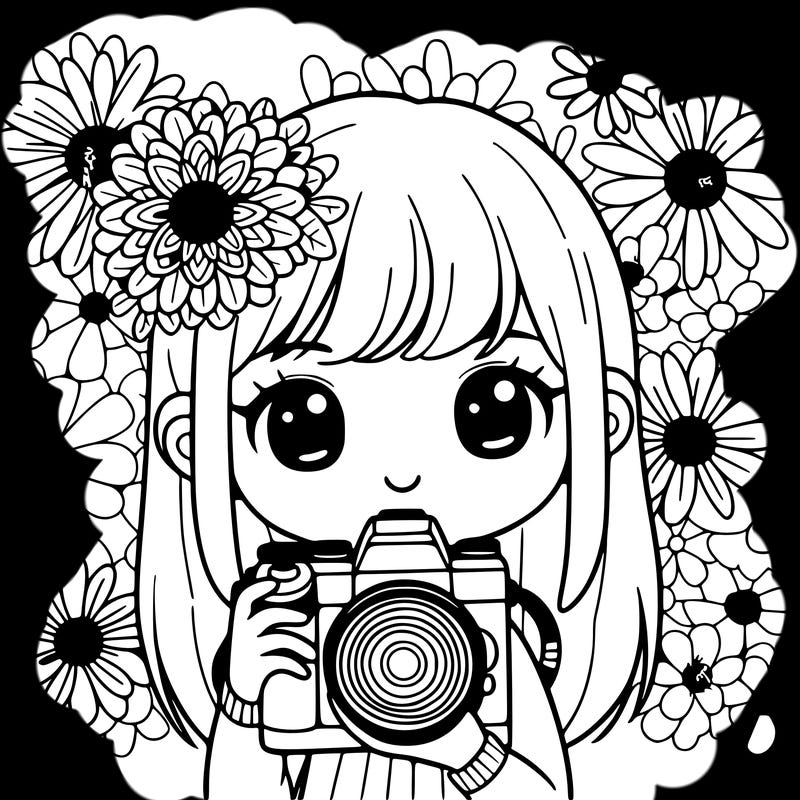 girl phertographer with flower backround