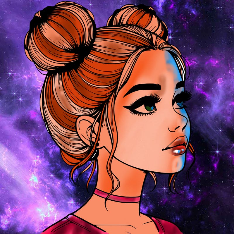 realistic girl with buns on the top of her head