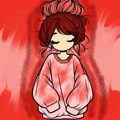 girl with baggy sweatshirt and messy bun