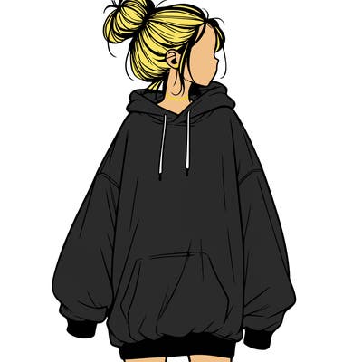 realistic girl with a oversized sweatshirt on and a bun