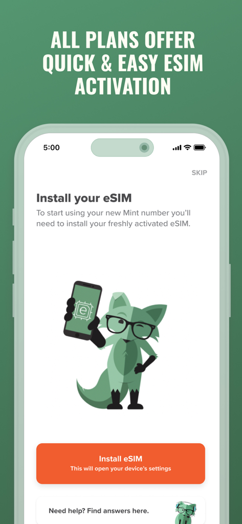Mint Mobile - Mint Mobile app screen showing the quick and easy eSIM activation process