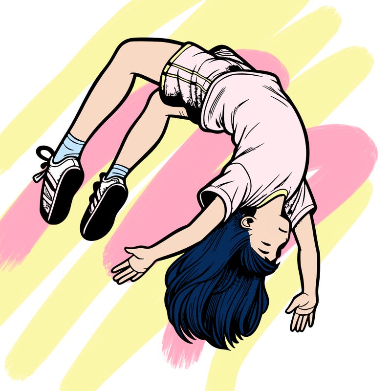 realistic girl doing a backflip