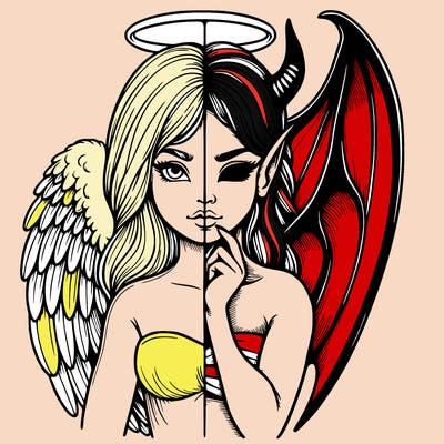 realistic angel half demon