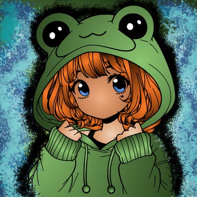 a cute teenage girl wearing a frog hoodie