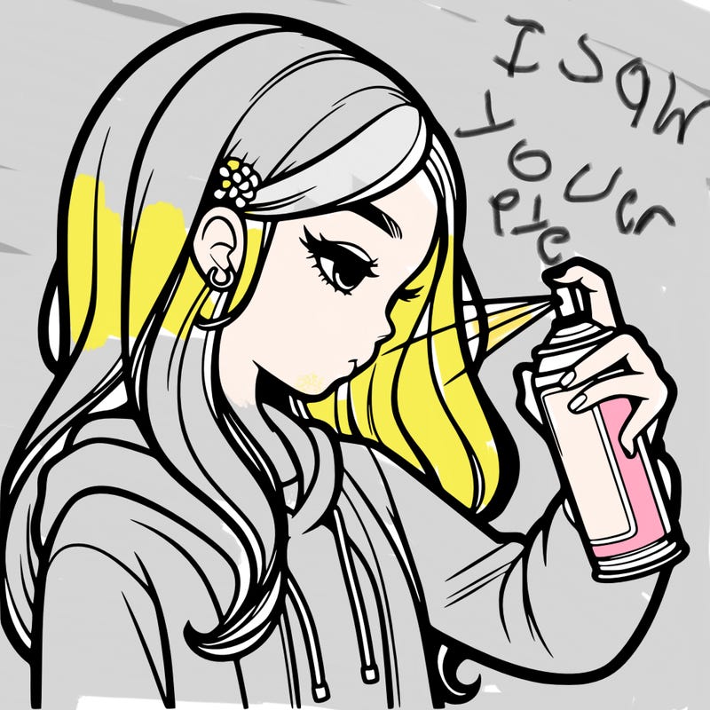 a realistic girl spray painting