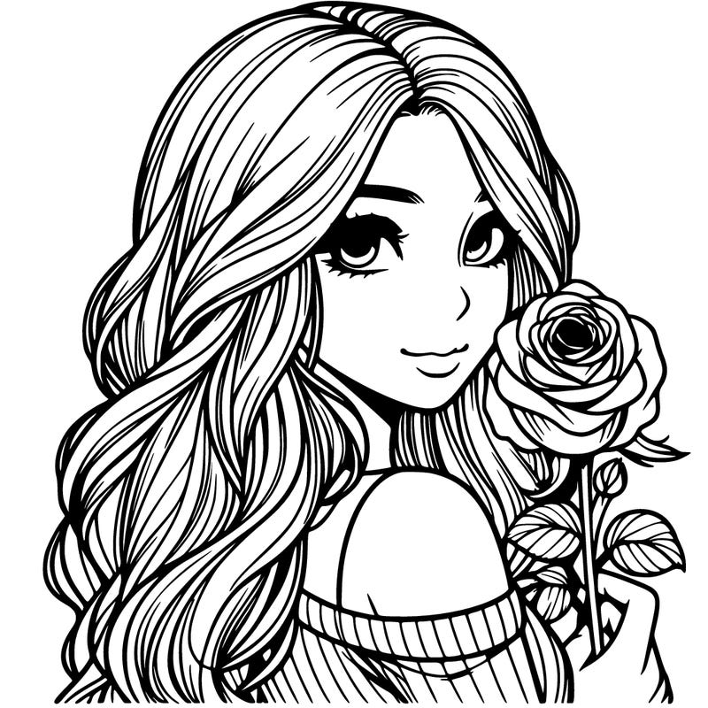 realistic girl with rose