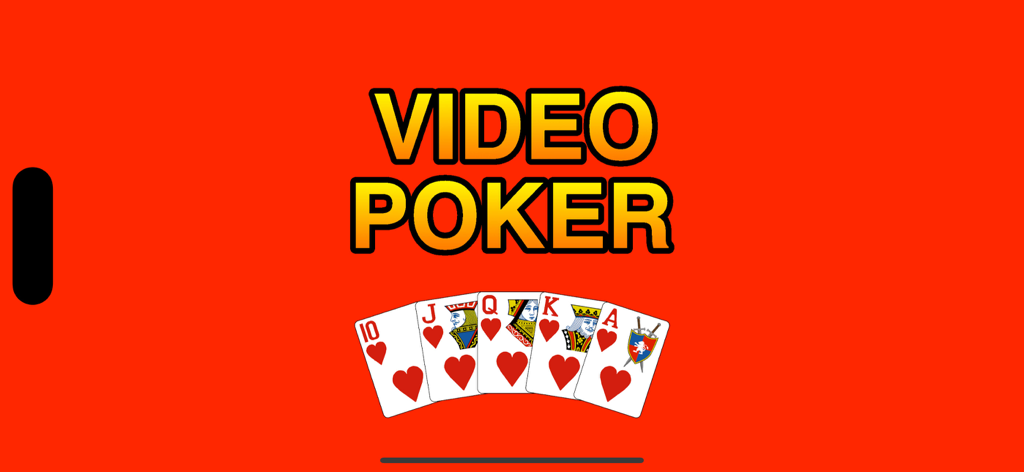 赤い背景にロイヤルフラッシュのカードの手が描かれたビデオポーカーゲームのタイトル画面