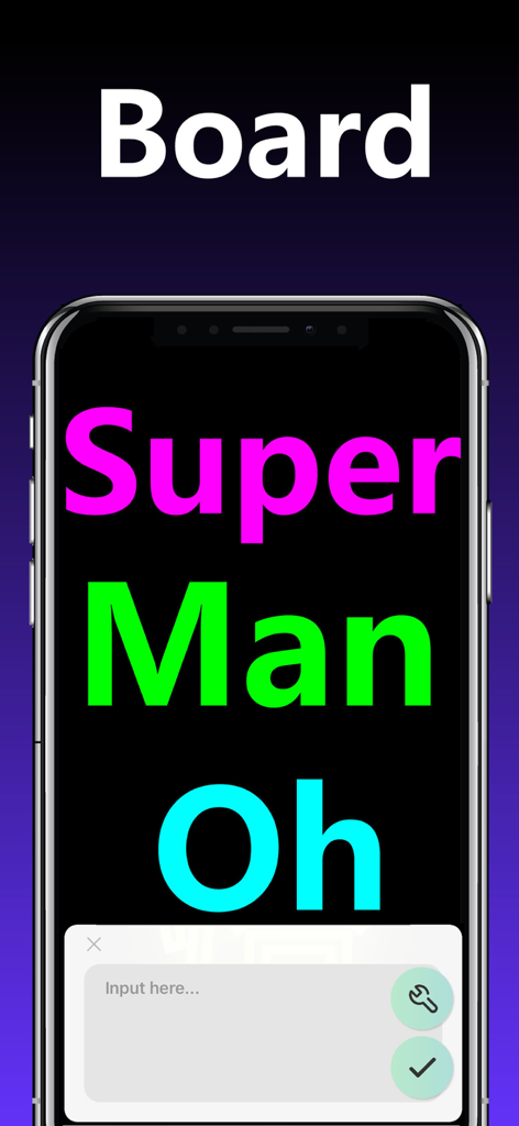 LED Banner－LED - LED Banner app interface showing large colorful text on a smartphone screen