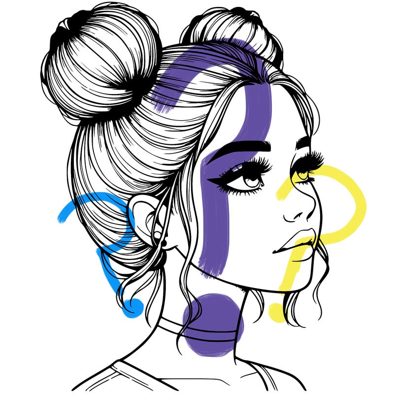 realistic girl with buns on the top of her head