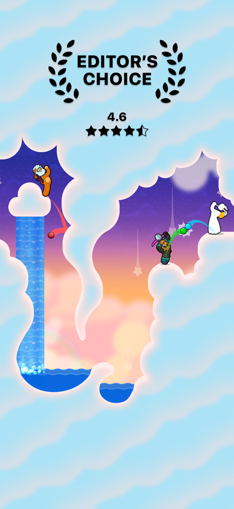 Screenshot del gioco mobile Golf Blitz con il premio Editor's Choice e personaggi stravaganti in una gara di golf multigiocatore basata sulla fisica.