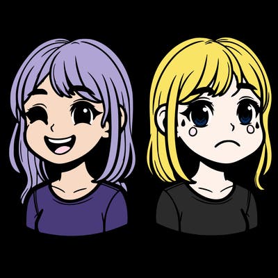 two girls one happy one sad realistic