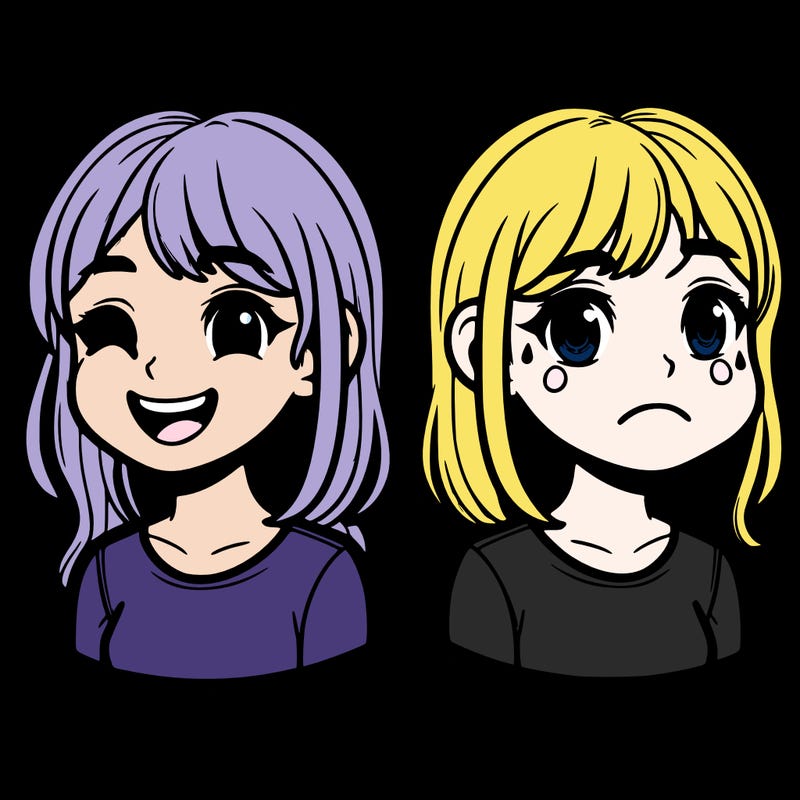 two girls one happy one sad realistic