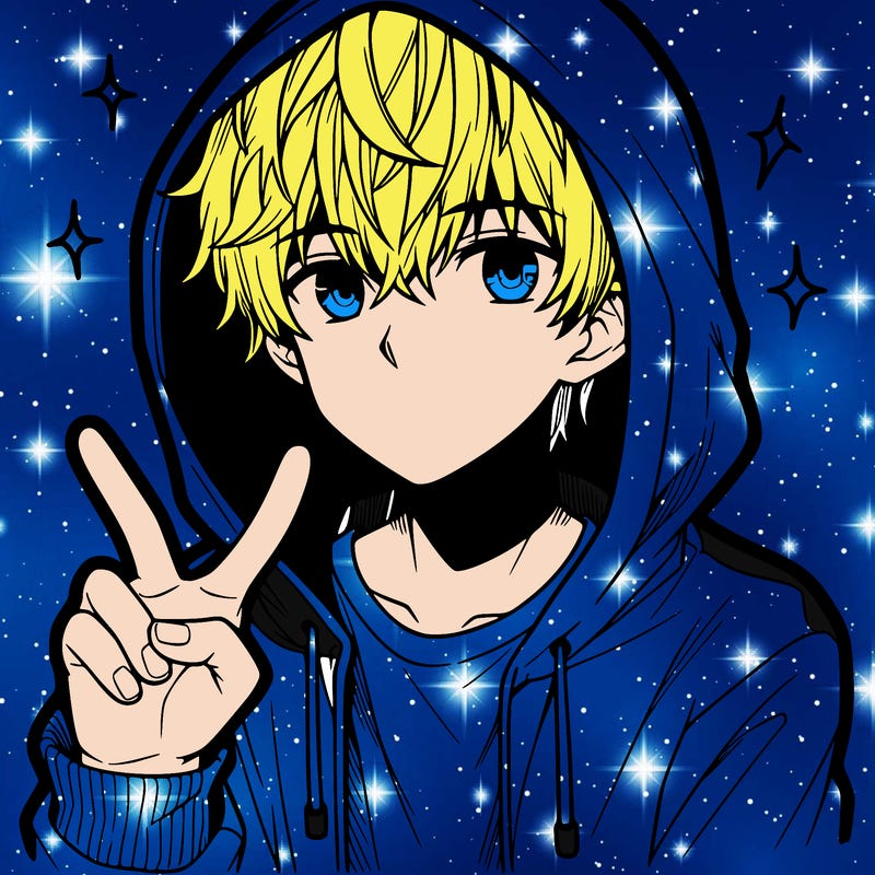 teenage manga boy in a hoodie, doing ✌