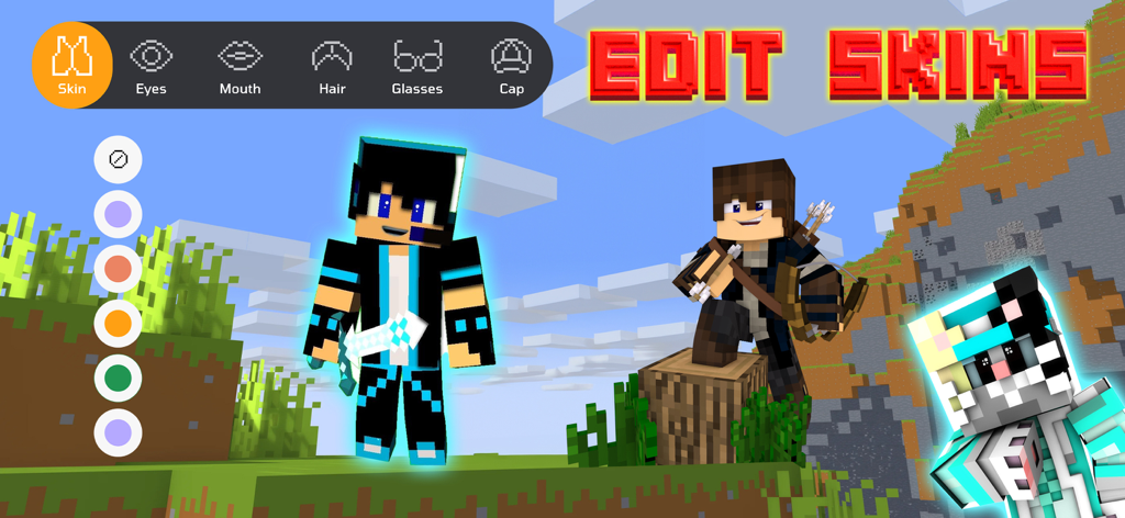 Oberfläche zum Erstellen und Bearbeiten von benutzerdefinierten 3D-Skins für Minecraft PE