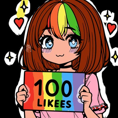 anima girl holding a 100 likes sign in her hand